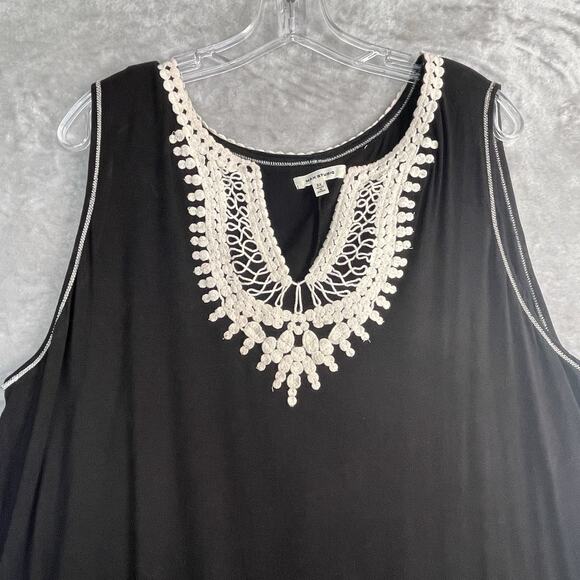 Max Studio Shift Dress Womens 2X Embroidered Sleeveless Black Floral Boho Plus - Picture 3 of 10